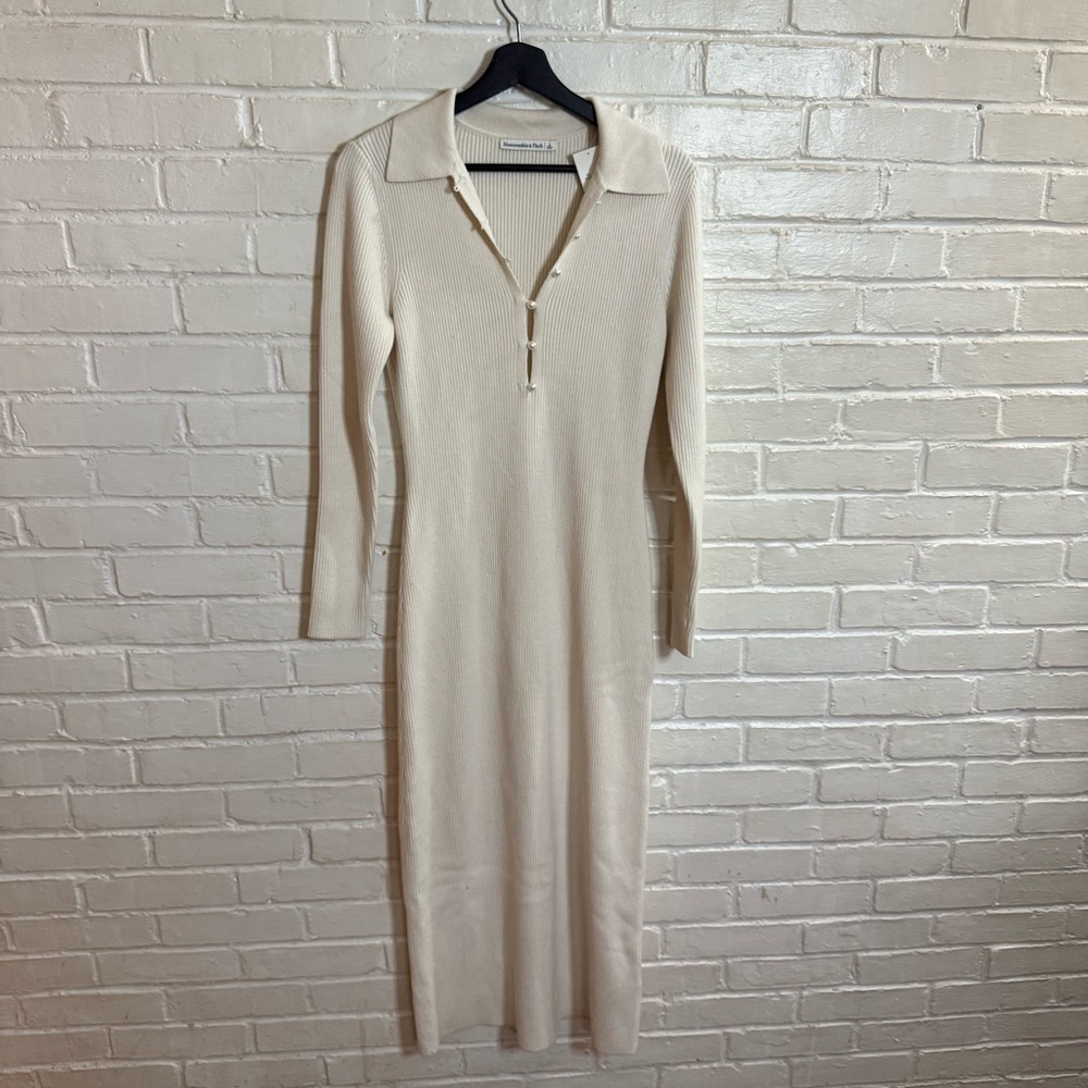 Abercrombie & Fitch Cream Long Sleeve Dress